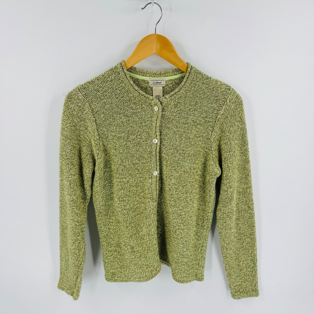 Vintage L.L. Bean Green 100% Cotton Cardigan Size S Earthy Granola Goblin Nature